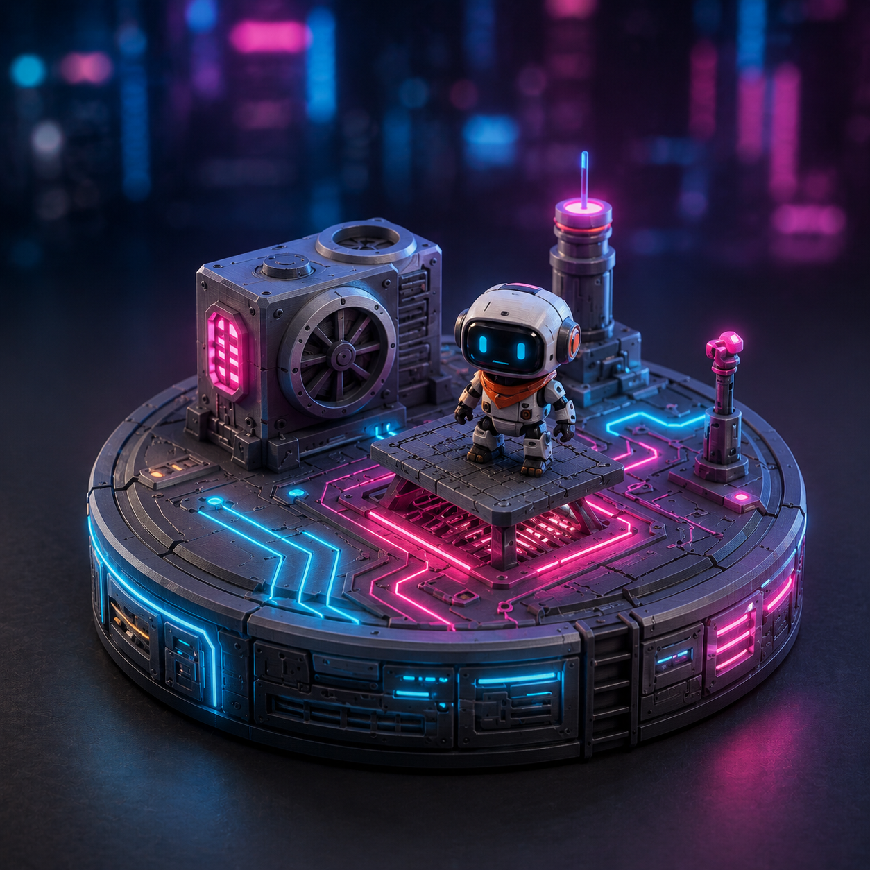 Neon Circuit Rooftop — 3D-Printed Cyber Mini Set