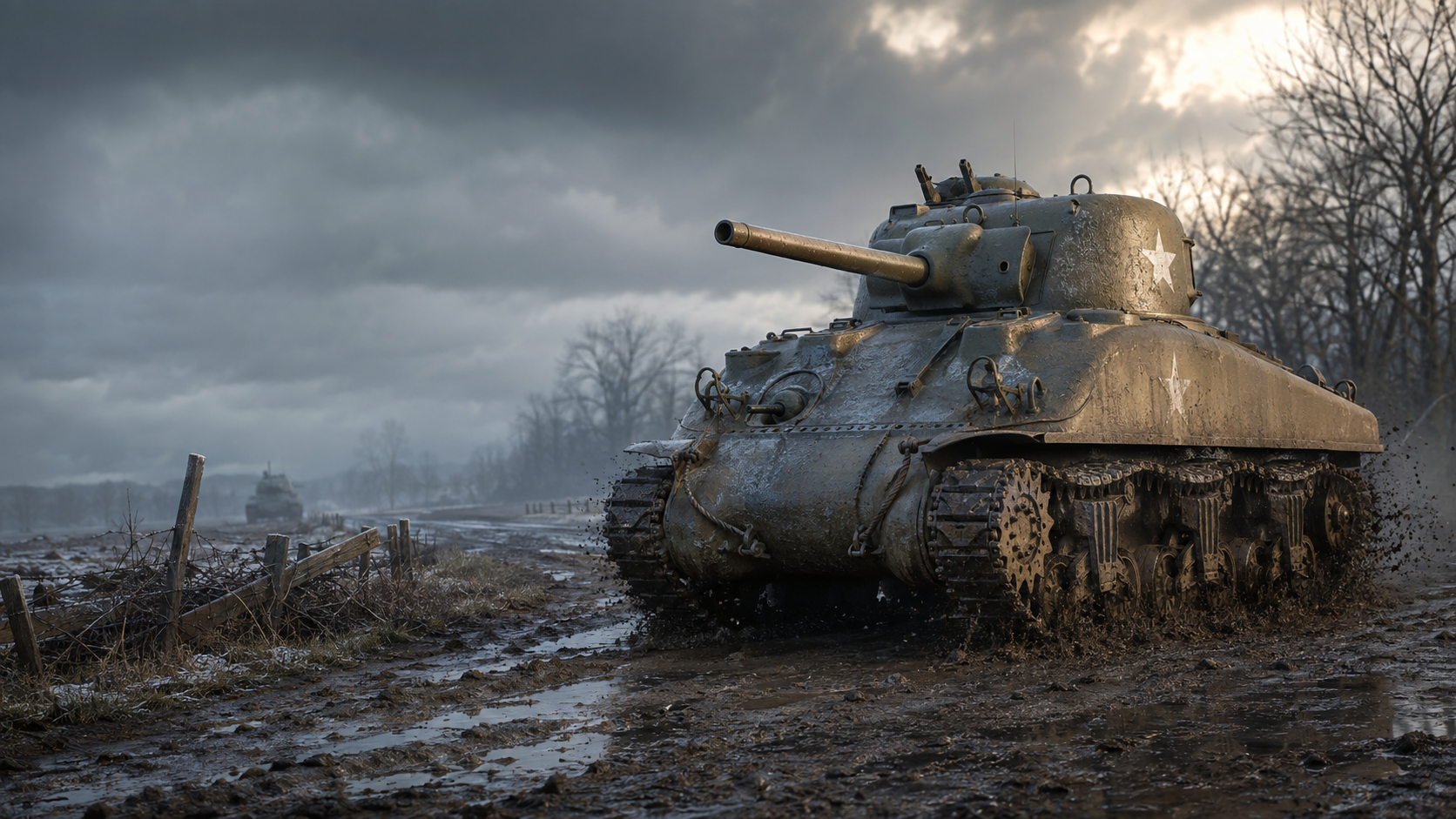 American Sherman tank on a European road