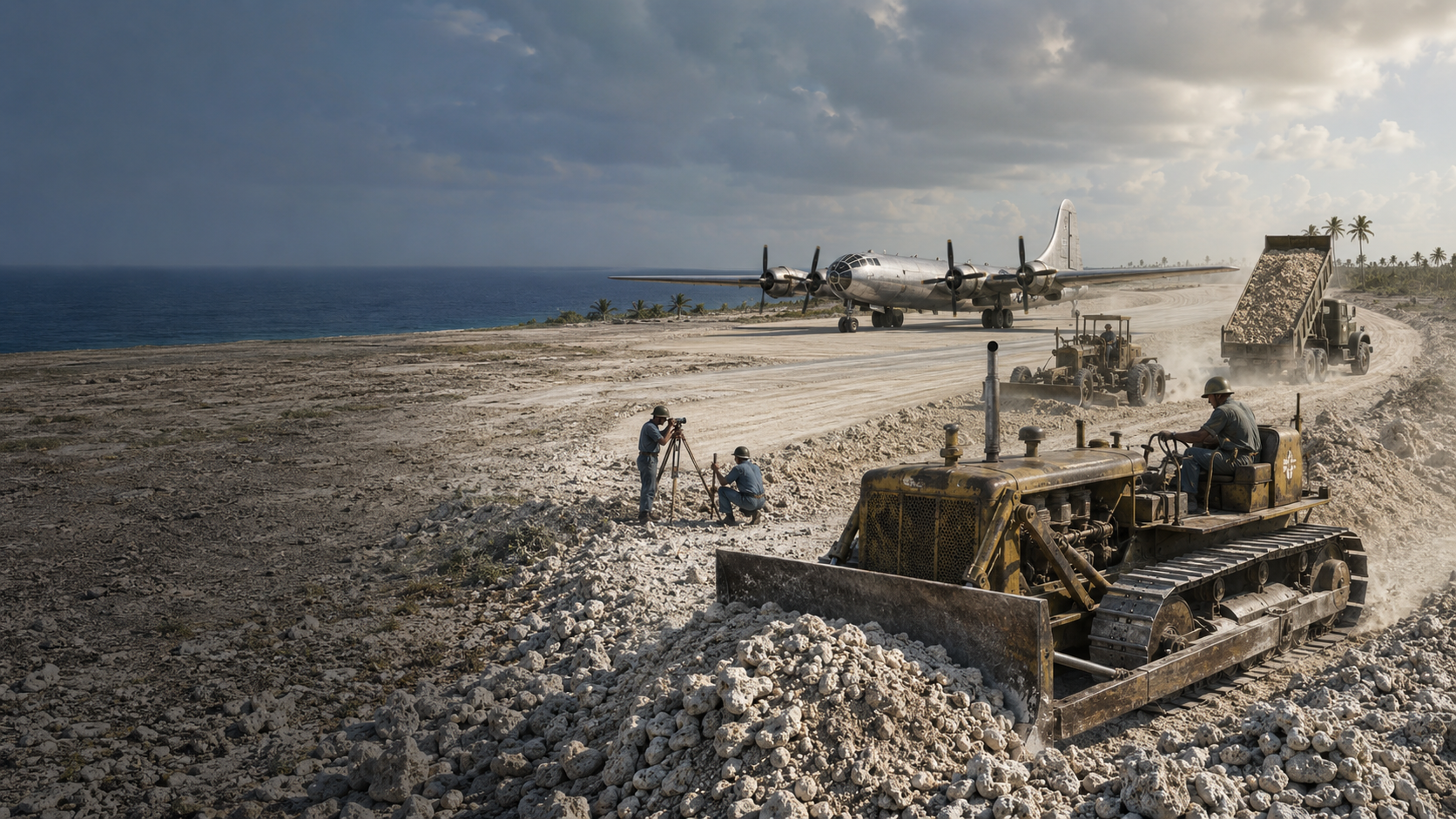 Seabees constructing a Pacific airfield
